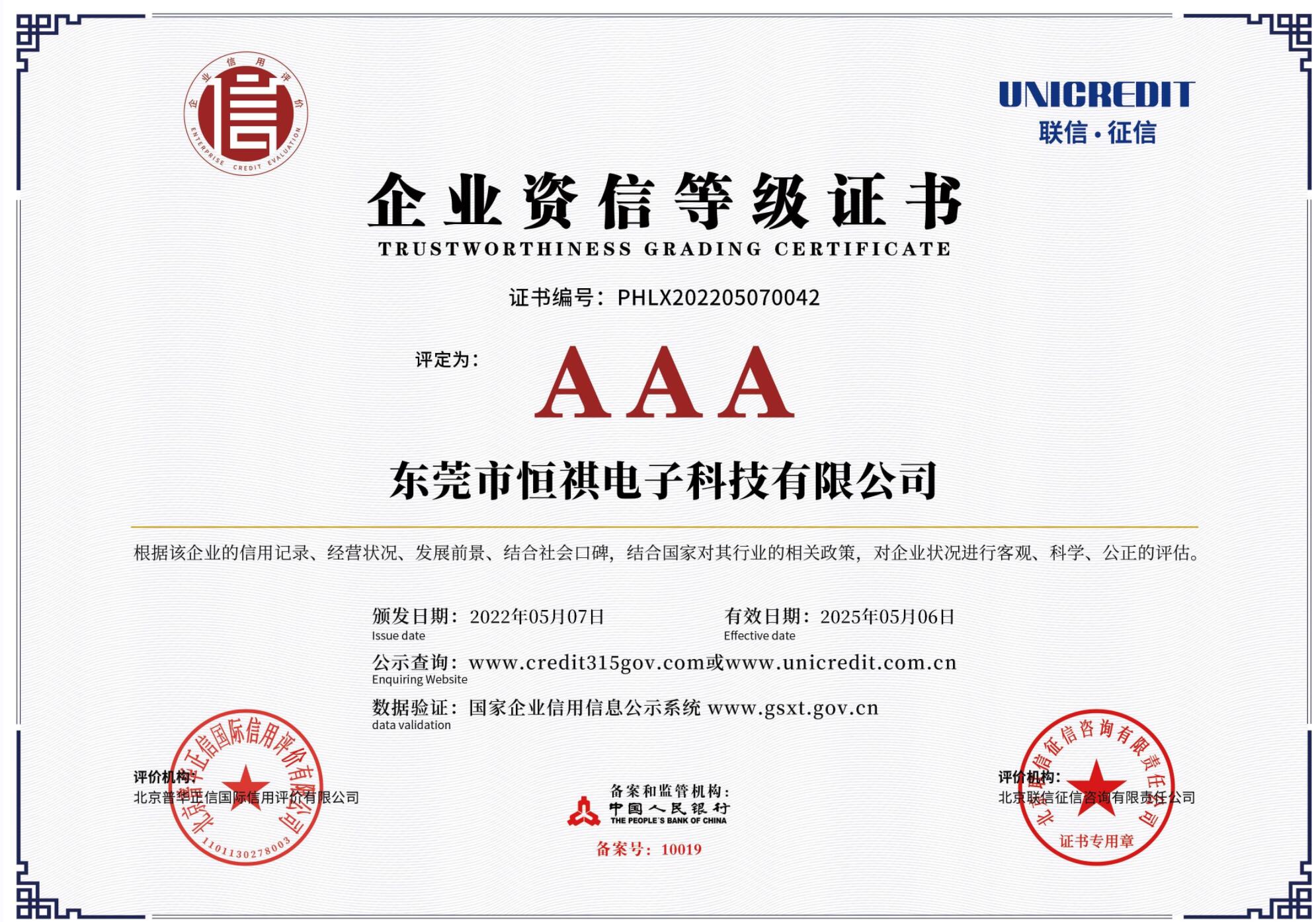 Credit Rating Certificate